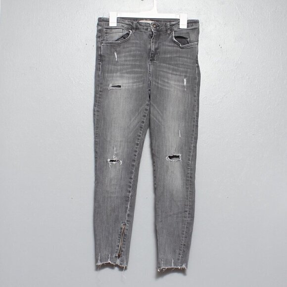 Zara basic gray distressed denim raw hem skinny jeans - Picture 1 of 4